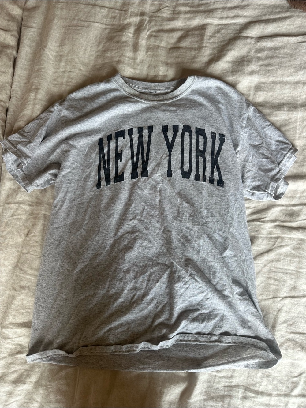 Olivelynn New York Graphic Crew Neck T-Shirt in Light Gray